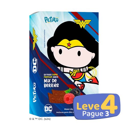 Petisco Justice League - Mulher Maravilha - Petiko - Sabor Mix de Berries - Cães - 50g