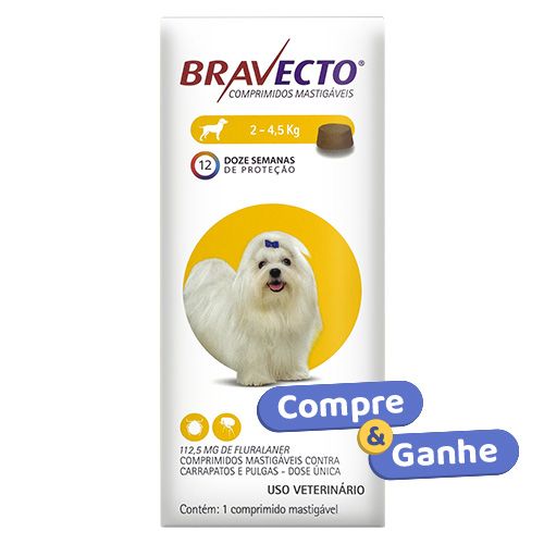 Antipulgas e Carrapatos MSD Bravecto - Cães de 2 a 4,5kg - 112,5mg 