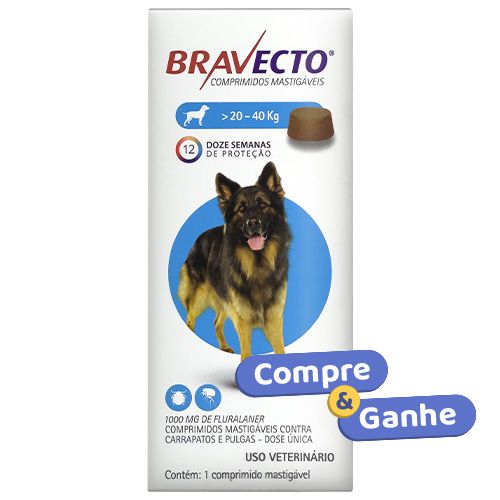 Antipulgas e Carrapatos MSD Bravecto - Cães de 20 a 40kg - 1000mg 