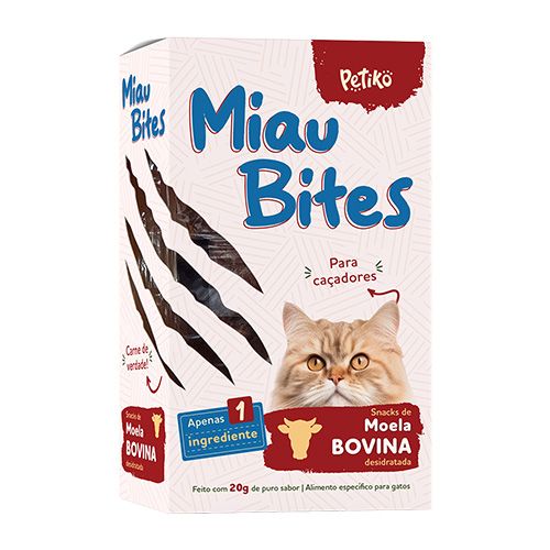 Petisco Desidratado Miau Bites Petiko Iscas de Moela Bovina - Gatos - 20 g