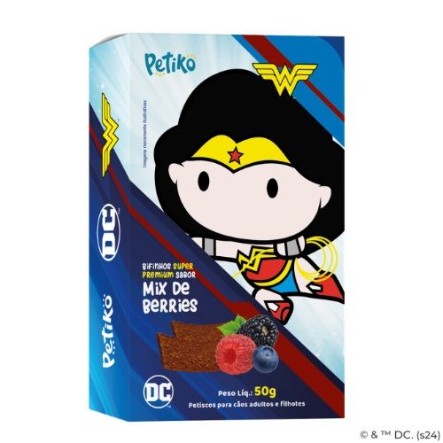 Petisco Justice League - Mulher Maravilha - Petiko - Sabor Mix de Berries - Cães - 50g