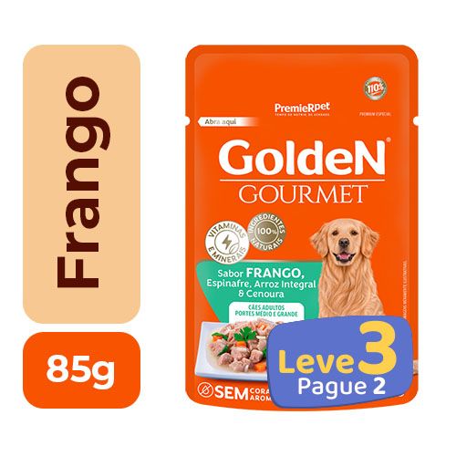 Ração Úmida Golden Gourmet Sabor Frango - Cães Adultos de Porte Médio e Grande - 85g