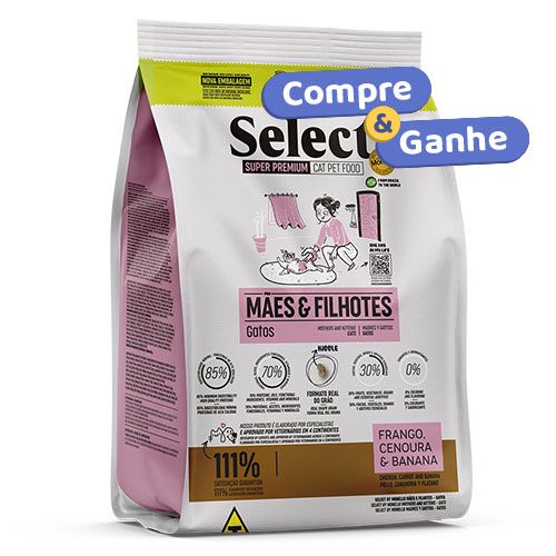 Ração Seca Select By Monello Frango, Cenoura e Banana - Gatos - Mães e Filhotes - 1,5 kg