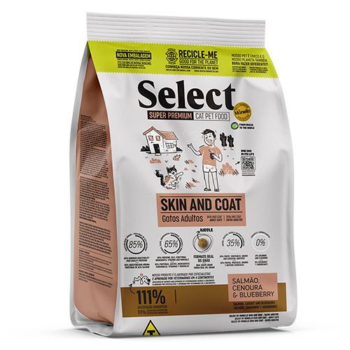 Ração Seca Select By Monello Salmão, Cenoura e Blueberry - Gatos Adultos - Skin and Coat - 7 kg