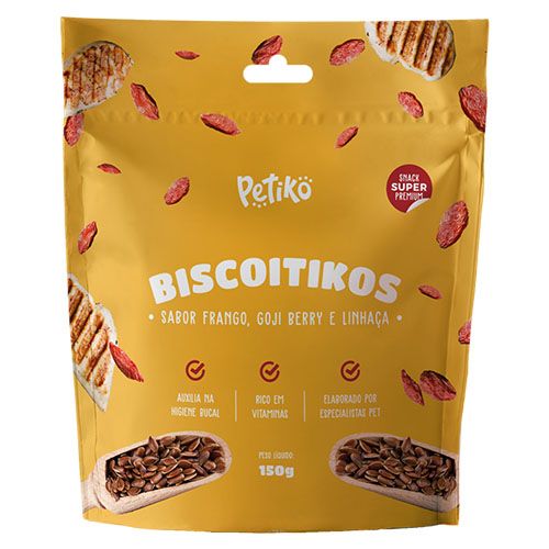 Biscoito Biscoitikos Petiko Sabor Frango com Goji Berry e Linhaça - Cães - 150g